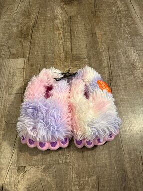 5/$15 wonder nation Pastel Rainbow Fuzzy Slip-On Slippers - Pink, Purple, Cream